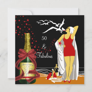 50e Verjaardagsfeest Retro Diva Art deco Rood Zwar Kaart