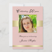50e verjaardagsfeest Roos Gold Photo Invitation Kaart (Voorkant)
