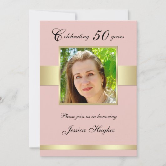 50e verjaardagsfeest Roos Gold Photo Invitation Kaart (Voorkant)