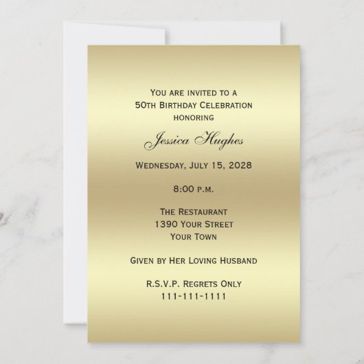 50e verjaardagsfeest Roos Gold Photo Invitation Kaart (Achterkant)