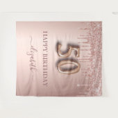 50e verjaardagsfeest roze gouden blush glitter dru wandkleed (Voorkant (horizontaal))