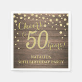 50e verjaardagsfeest rustiek hout en gouden diaman servet (Voorkant)