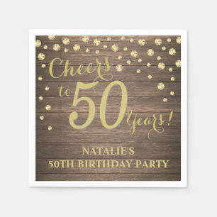 50e verjaardagsfeest rustiek hout en gouden diaman servet