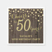 50e verjaardagsfeest rustiek hout en gouden diaman servet (Voorkant)