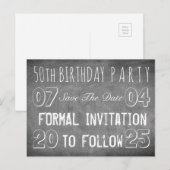 50e verjaardagsfeest Save the Date schoolbord Aankondigingskaart (Voorkant / Achterkant)