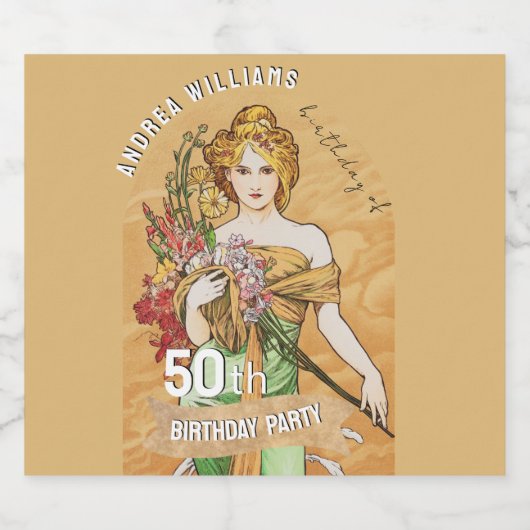 50e Verjaardagsfeest, Spring Goddess,  Kunst Sparkling Wijnetiket (Enkel label)