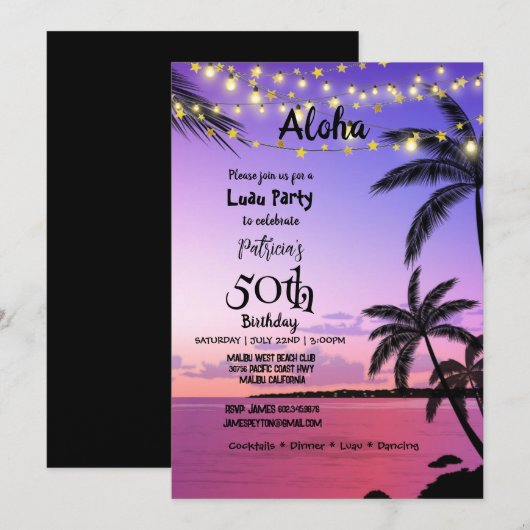 50e verjaardagsfeest, tropische palmen, lavendellu (Voorkant / Achterkant)