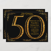 50e, Verjaardagsfeest, Vijftig, Gatsby, zwart & go Kaart (Voorkant / Achterkant)