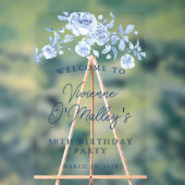 50e Verjaardagsfeest Welkom Blauw Roos Bloemen Acryl Bord (Neutraal)