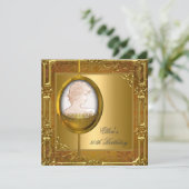 50e Verjaardagsfeest Wit Goud Cameo Jewel Kaart (Staand voorkant)