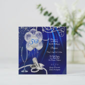 50e Verjaardagsfeest Zilveren Stiletto's Royal Blu Kaart (Staand voorkant)