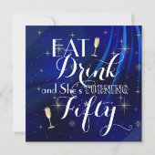 50e Verjaardagsfeest Zilveren Stiletto's Royal Blu Kaart (Achterkant)