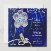 50e Verjaardagsfeest Zilveren Stiletto's Royal Blu Kaart (Voorkant)