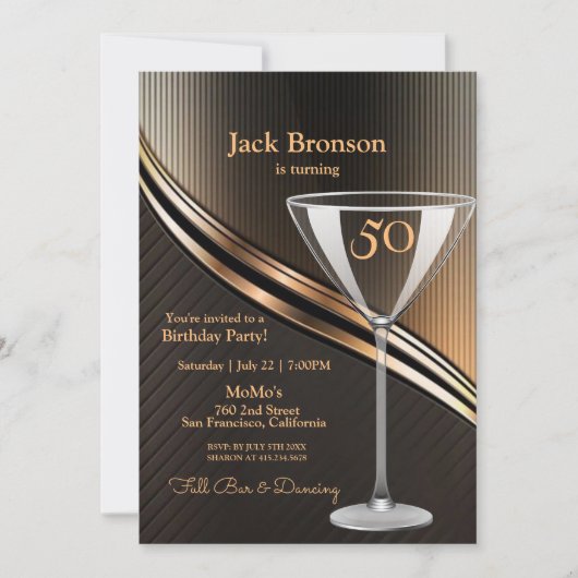 50e Verjaardagsfeest Zwart & Brons Thema Verjaarda Kaart (Voorkant)