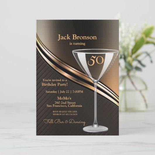 50e Verjaardagsfeest Zwart & Brons Thema Verjaarda Kaart (Staand voorkant)