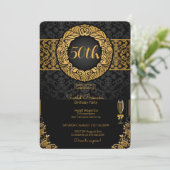 50e verjaardagsfeest zwart en goud elegante verjaa kaart (Staand voorkant)