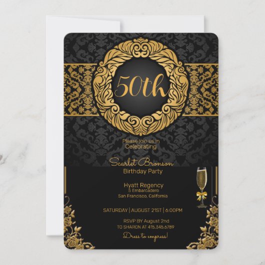 50e verjaardagsfeest zwart en goud elegante verjaa kaart (Voorkant)