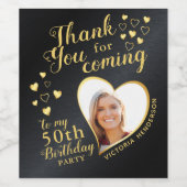 50e verjaardagsfeest zwart en goud foto dank u wijn etiket (Enkel label)