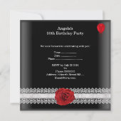 50e Verjaardagsfeest Zwart Wit Rood Roos Kaart (Achterkant)
