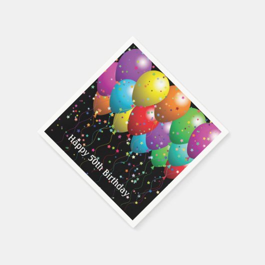 50e Verjaardagsfeestballonnen op zwart Servet (Hoek)