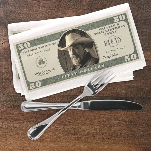 50e verjaardagsfeestje 50 dollar Bill Servet