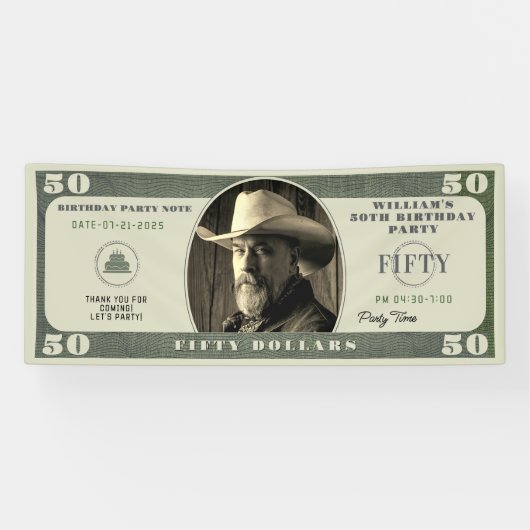 50e verjaardagsfeestje 50 dollar Bill Spandoek (Horizontaal)