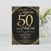 50e verjaardagsfeestje 50 Fabulous Zwart Goud Glit Kaart (Staand voorkant)