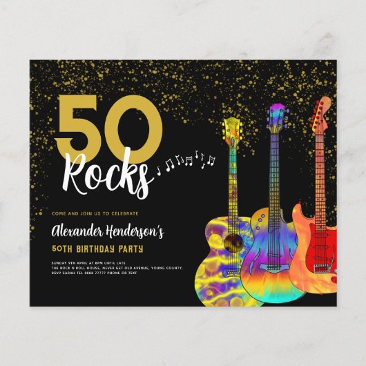 50e verjaardagsfeestje 50 Rocks Gitaar Gouden Glit (Voorkant)