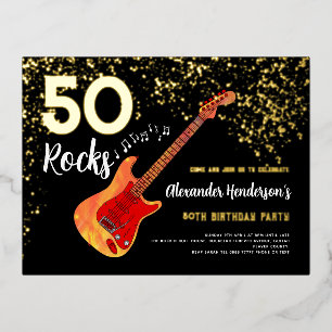 50e verjaardagsfeestje 50 Rocks Gold Glitter Folie Uitnodiging Briefkaart