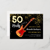 50e verjaardagsfeestje 50 Rocks Gold Glitter Folie Uitnodiging Briefkaart (Voorkant / Achterkant)