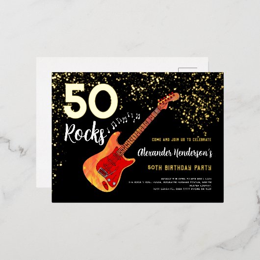 50e verjaardagsfeestje 50 Rocks Gold Glitter Folie Uitnodiging Briefkaart (Voorkant / Achterkant)