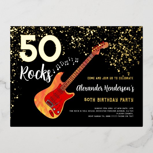 50e verjaardagsfeestje 50 Rocks Gold Glitter Folie Uitnodiging Briefkaart (Voorkant)