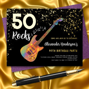 50e verjaardagsfeestje 50 Rocks Gold Glitter Folie Uitnodiging Briefkaart