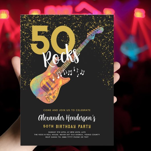 50e verjaardagsfeestje 50 Rocks Gold Glitter Kaart