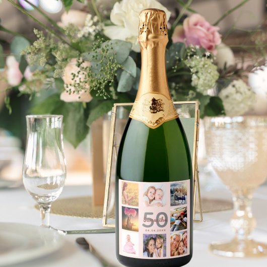 50e verjaardagsfeestje, aangepast roos voor fotoco sparkling wijnetiket