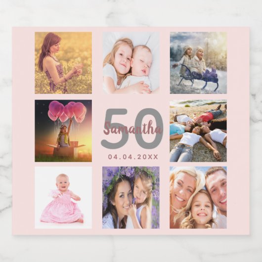 50e verjaardagsfeestje, aangepast roos voor fotoco sparkling wijnetiket (Enkel label)