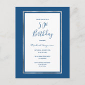50e verjaardagsfeestje blue Silver-uitnodiging Briefkaart (Voorkant)