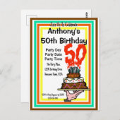 50e Verjaardagsfeestje Chocoladetaart Retro Kleure Briefkaart (Voorkant / Achterkant)