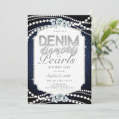 50e verjaardagsfeestje Denim Diamonds Pearls Lijst Kaart (Staand voorkant)