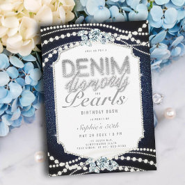50e verjaardagsfeestje Denim Diamonds Pearls Lijst Kaart