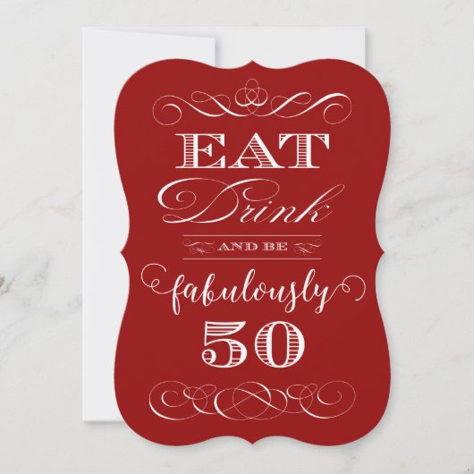 50e Verjaardagsfeestje Eet Drink en wees Fabulousl Kaart (Voorkant)