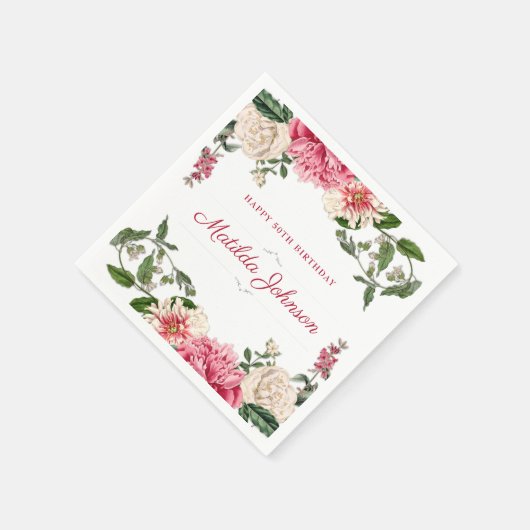 50e verjaardagsfeestje Elegante Bloemen Custom Servet (Hoek)