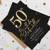 50e verjaardagsfeestje Elegante zwart en goud glit Kaart