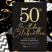 50e verjaardagsfeestje Elegante zwart en goud glit Kaart
