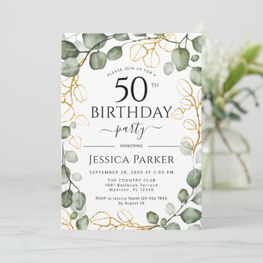 50e verjaardagsfeestje eucalyptus Waterverf Kaart (Staand voorkant)