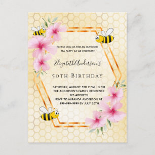 50e verjaardagsfeestje florals tea party uitnodigi briefkaart