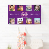 50e verjaardagsfeestje foto collage paars spandoek (Insitu)