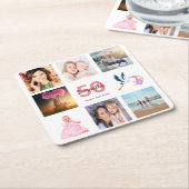 50e verjaardagsfeestje fotocollage kartonnen onderzetters (Schuin)