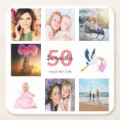 50e verjaardagsfeestje fotocollage kartonnen onderzetters (Voorkant)