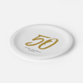 50e verjaardagsfeestje gepersonaliseerd goud wit papieren bordje (Gekanteld)